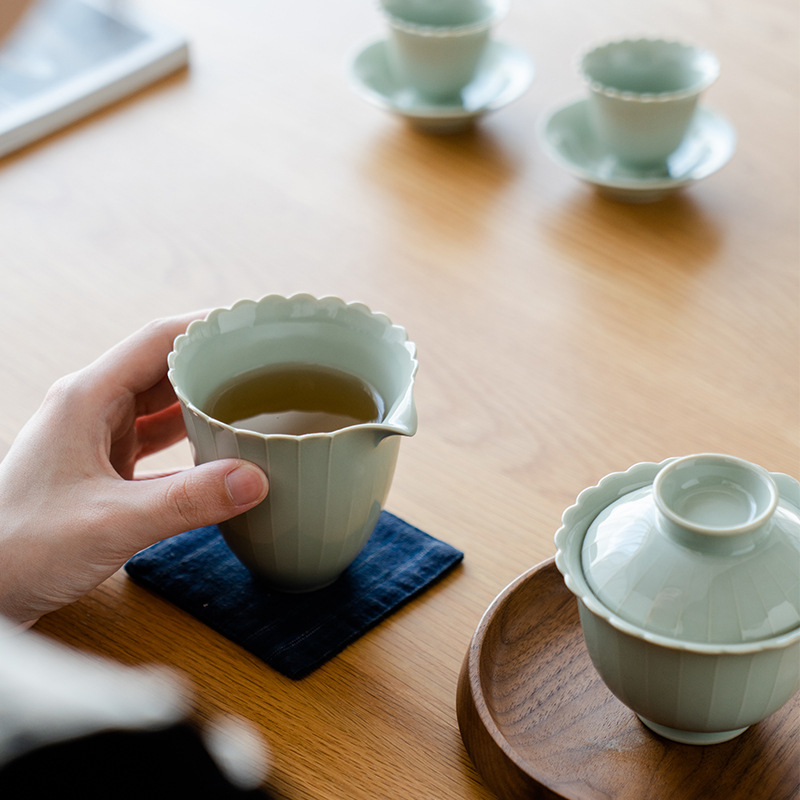 Set Gongfu de ceai din ceramică, relief, lucrat manual, stil retro Chinezesc