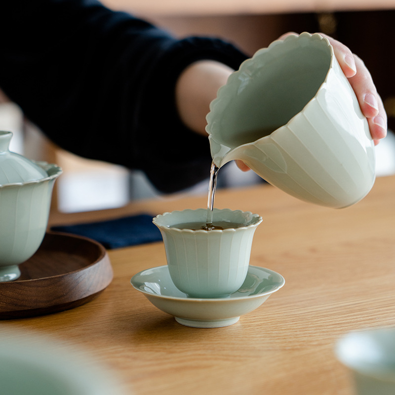 Set Gongfu de ceai din ceramică, relief, lucrat manual, stil retro Chinezesc