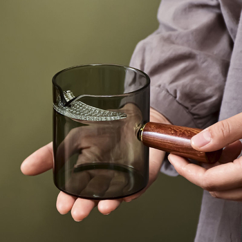 Ceașcă de ceai din sticlă transparentă, personalizată, cu filtru în formă de semilună și strecurător de ceai integrat cu mâner lateral
