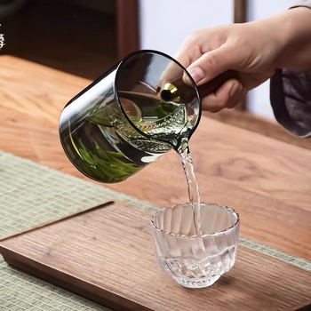 Ceașcă de ceai din sticlă transparentă, personalizată, cu filtru în formă de semilună și strecurător de ceai integrat cu mâner lateral