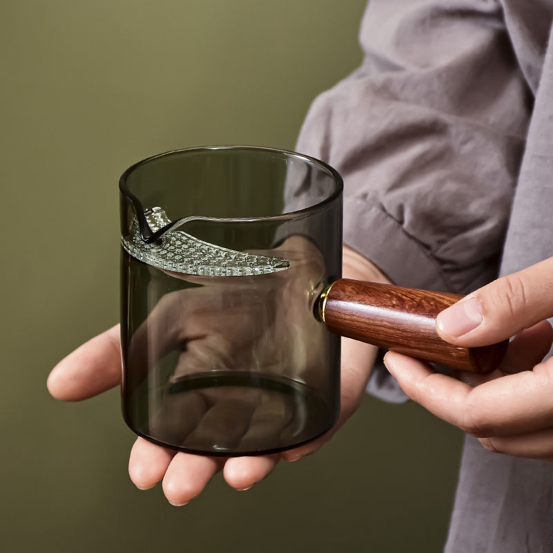Ceașcă de ceai din sticlă transparentă, personalizată, cu filtru în formă de semilună și strecurător de ceai integrat cu mâner lateral