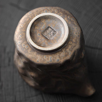 Set de ceai ceramic, cu glazură din fier aurie, ceașcă mare pentru distribuția ceaiului, incluzând recipient de ceai și accesorii pentru ceremonia japoneză.