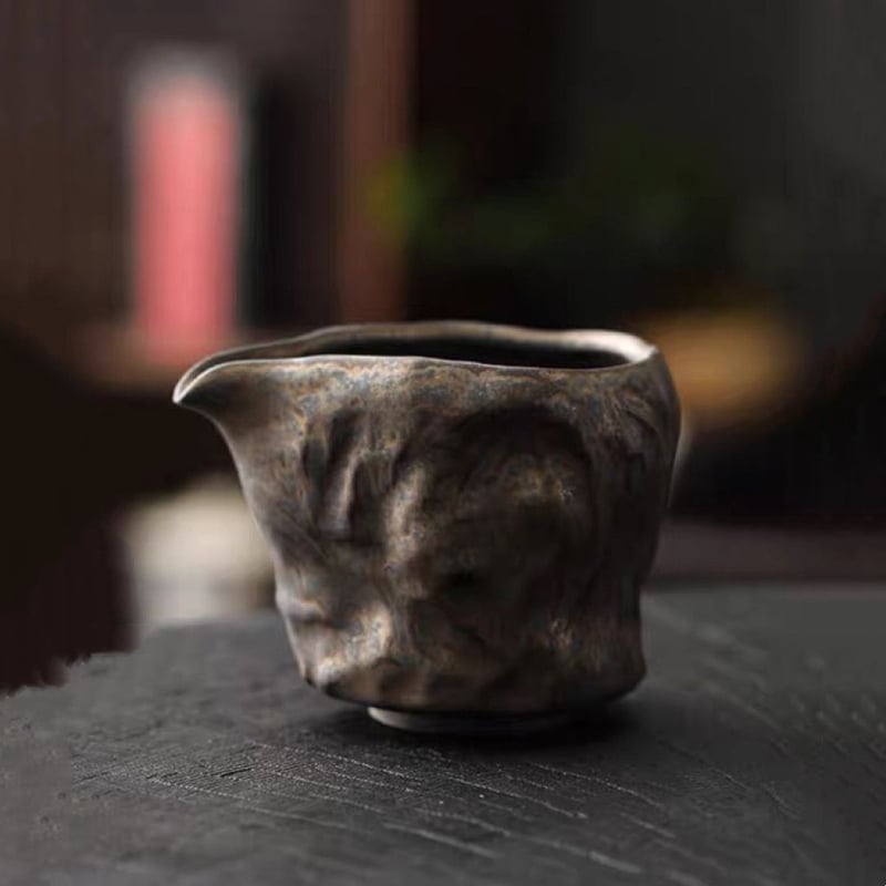 Set de ceai ceramic, cu glazură din fier aurie, ceașcă mare pentru distribuția ceaiului, incluzând recipient de ceai și accesorii pentru ceremonia japoneză.