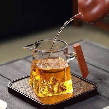 Set de ceai din sticlă borosilicată, cu mâner din lemn, design minimalist, capacitate mare, infuzor pentru ceai
