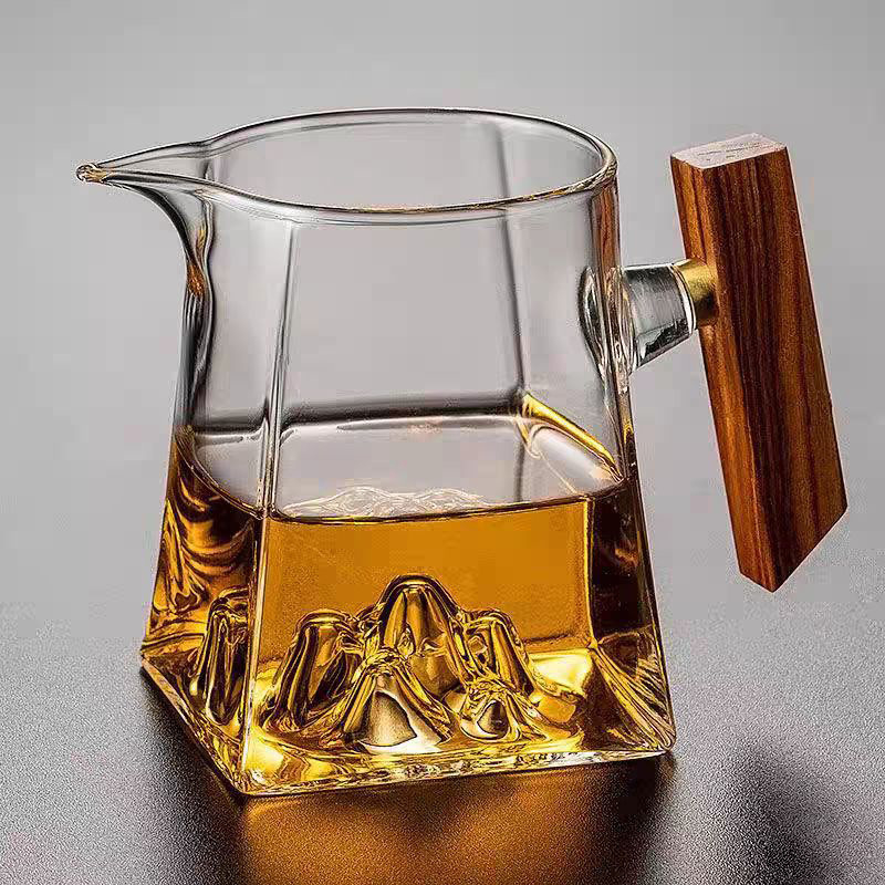 Set de ceai din sticlă borosilicată, cu mâner din lemn, design minimalist, capacitate mare, infuzor pentru ceai