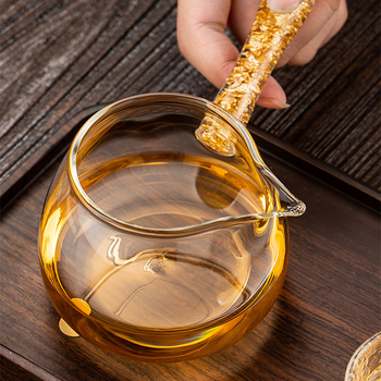 Set Gongfu de ceai din sticlă, mâner lateral auriu, distribuționer de ceai, sticlă borosilikat, pentru uz casnic