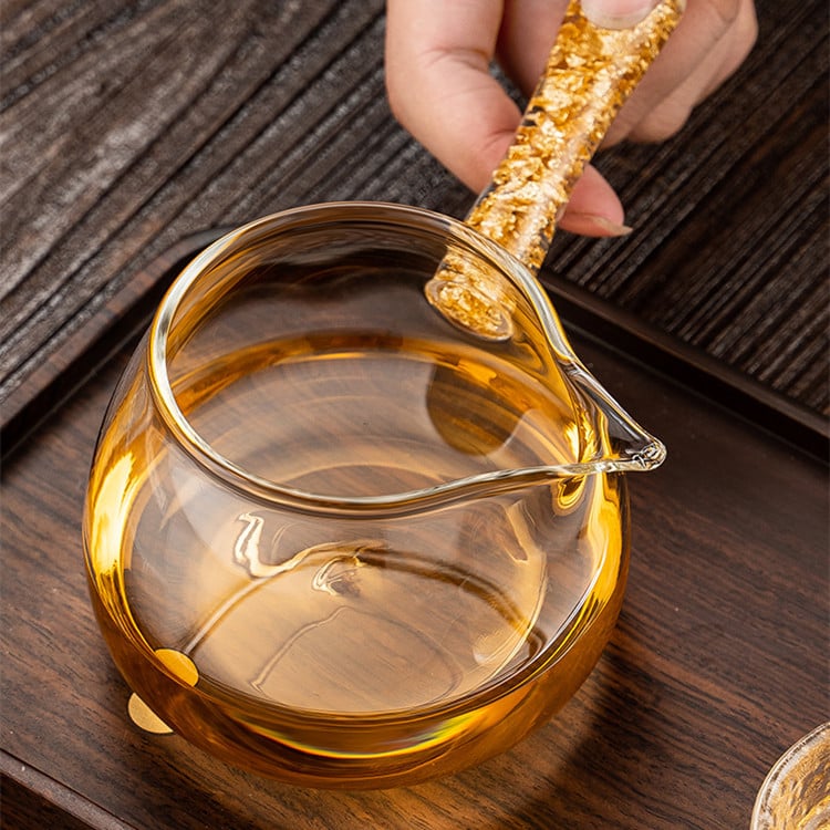 Set Gongfu de ceai din sticlă, mâner lateral auriu, distribuționer de ceai, sticlă borosilikat, pentru uz casnic