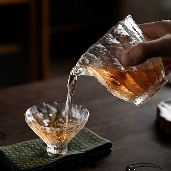 Pahar din cristal lucrat manual cu model de gheață, stil japonez Wabi-Sabi, set de ceai Kung Fu, vas modest