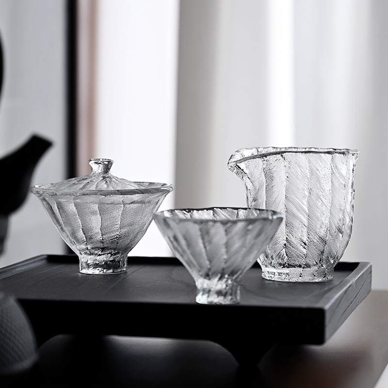Pahar din cristal lucrat manual cu model de gheață, stil japonez Wabi-Sabi, set de ceai Kung Fu, vas modest