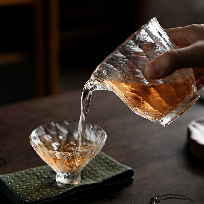 Pahar din cristal lucrat manual cu model de gheață, stil japonez Wabi-Sabi, set de ceai Kung Fu, vas modest