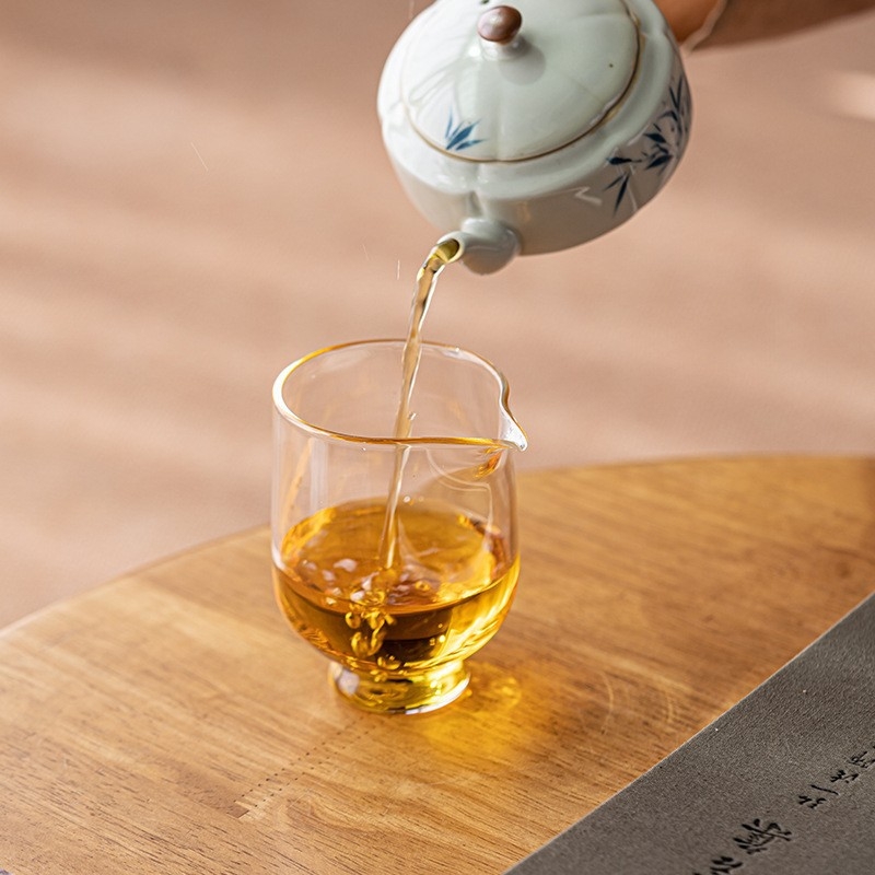 Set Gongfu de ceai din sticlă rezistentă la căldură: accesorii – cană de distribuție și recipent pentru împărțirea ceaiului