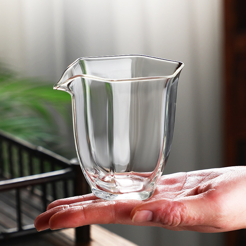 Pahar din sticlă pentru distribuția ceaiului, motiv de floare de prune, rezistent la căldură, transparent, fără mâner, textură nervurată, sticlă borosilikată înaltă