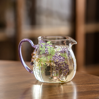Cană Gongfu din sticlă pentru ceai cu filtru și gură de turnare, borosilicat rezistent la căldură, accesoriu pentru ceai cu design floral