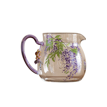 Cană Gongfu din sticlă pentru ceai cu filtru și gură de turnare, borosilicat rezistent la căldură, accesoriu pentru ceai cu design floral