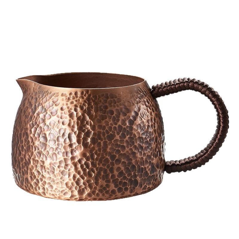 Set de ceai din cupru pur cu suprafață ciocănită mov, filtru de ceai din cupru, ceainic de servire, strecurător de ceai și tavă de ceai – accesorii ceremonie ceai stil chinezesc