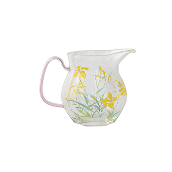 Set de ceai din sticlă borosilicat transparentă, rezistentă la temperaturi înalte, cu model nervurat, cană de distribuție a ceaiului și recipient pentru ceai