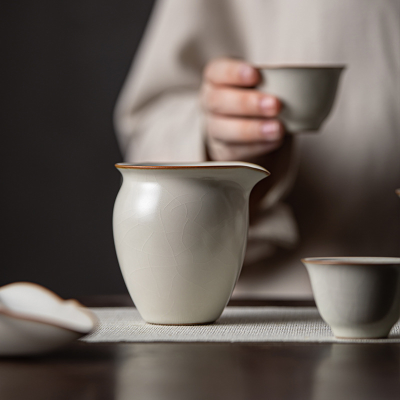 Ceașcă de ceai din porțelan Ru ware, stil retro chinezesc, glazură cu fisuri de gheață, pentru ceai Kung Fu, ceașcă cu turnare unică