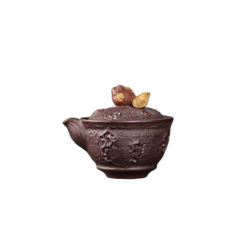 Ceainic Yixing Purple Sand, mâner manual, design creativ cu pește de aur și lotus, filtr pentru ceai