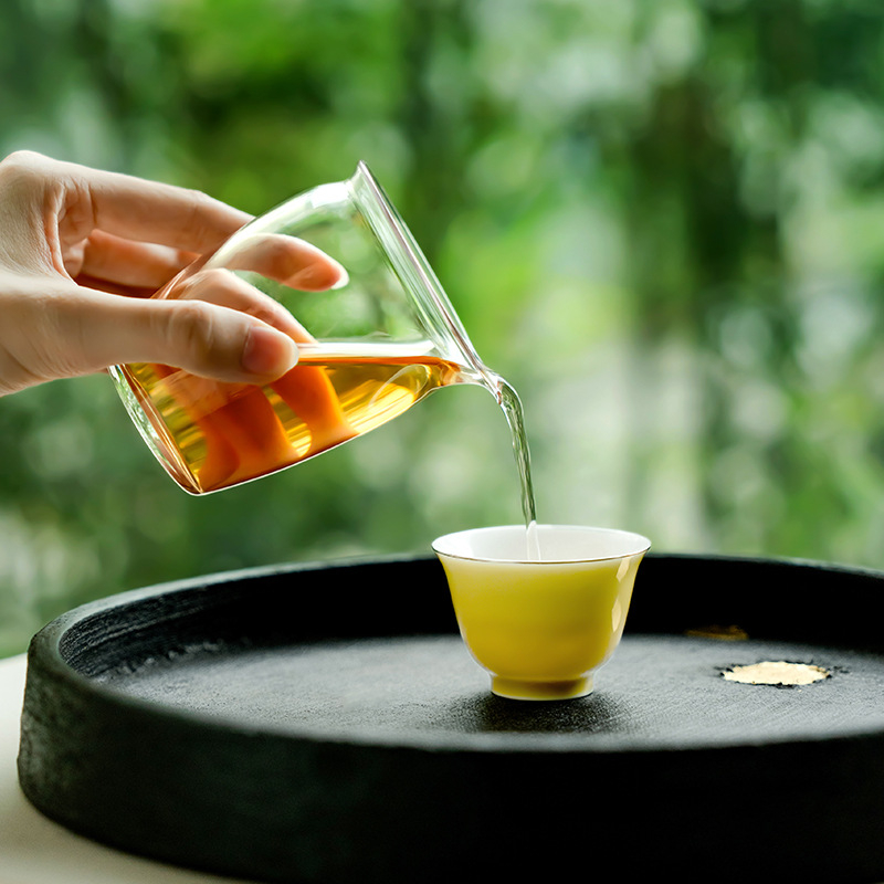 Pahar din sticlă borosiliată în stil chinezesc Gongfu, separator pentru ceai rezistent la temperaturi, mică tavă pentru ceai, transparent, accesorii pentru setul Kung Fu