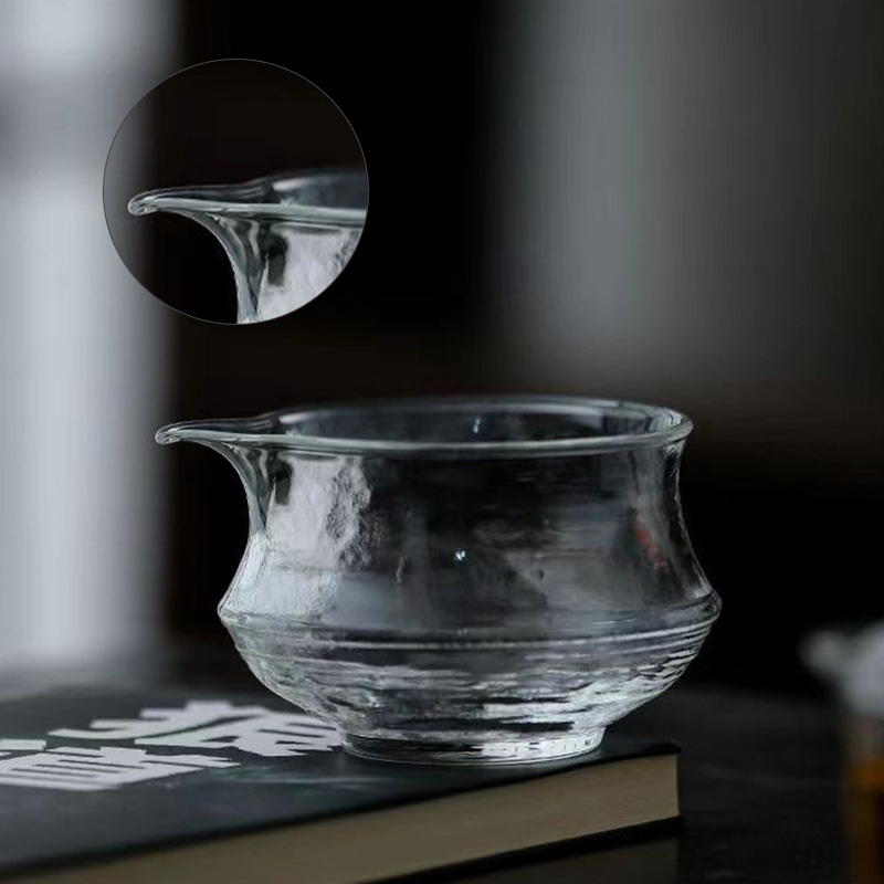Ceasca de ceai din sticla cu textura ciocănita, distribuitor de ceai pentru birou, sticla borosilicat inalta, dimensiune mica