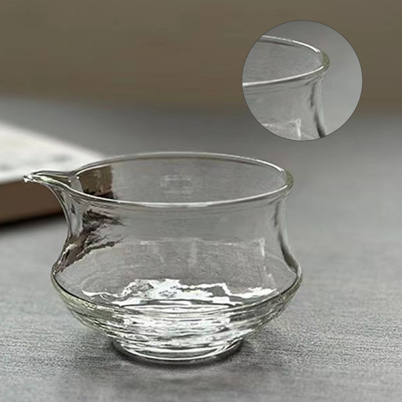 Ceasca de ceai din sticla cu textura ciocănita, distribuitor de ceai pentru birou, sticla borosilicat inalta, dimensiune mica