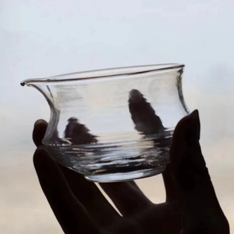 Ceasca de ceai din sticla cu textura ciocănita, distribuitor de ceai pentru birou, sticla borosilicat inalta, dimensiune mica