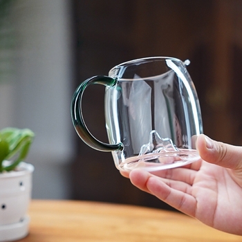 Ceasca de ceai din sticlă borosilicat cu mâner colorat — set simplu de ceai pentru uz casnic, rezistent la căldură