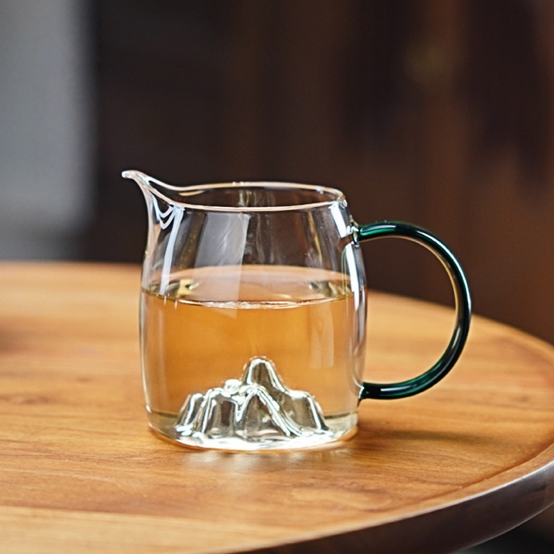 Ceasca de ceai din sticlă borosilicat cu mâner colorat — set simplu de ceai pentru uz casnic, rezistent la căldură