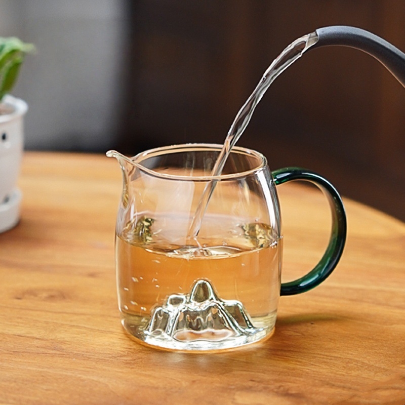 Ceasca de ceai din sticlă borosilicat cu mâner colorat — set simplu de ceai pentru uz casnic, rezistent la căldură