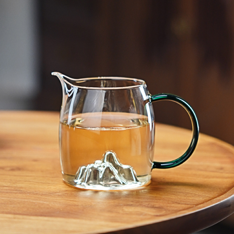 Ceasca de ceai din sticlă borosilicat cu mâner colorat — set simplu de ceai pentru uz casnic, rezistent la căldură