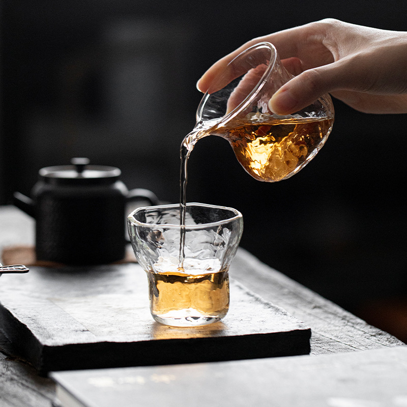 Sticlă borosilicat de înaltă calitate, cană de distribuire a ceaiului, tavă de ceai cu canal de apă, set Kung Fu pentru ceai, ceașcă mică cu model rotativ