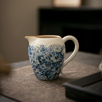 Ceașcă ceramică albastru-alb, distribuție ceai retro elegant, mică dimensiune, set Kung Fu ceai, Zen japonez, ceramică Ru