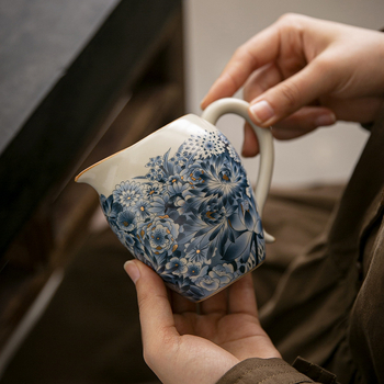 Ceașcă ceramică albastru-alb, distribuție ceai retro elegant, mică dimensiune, set Kung Fu ceai, Zen japonez, ceramică Ru