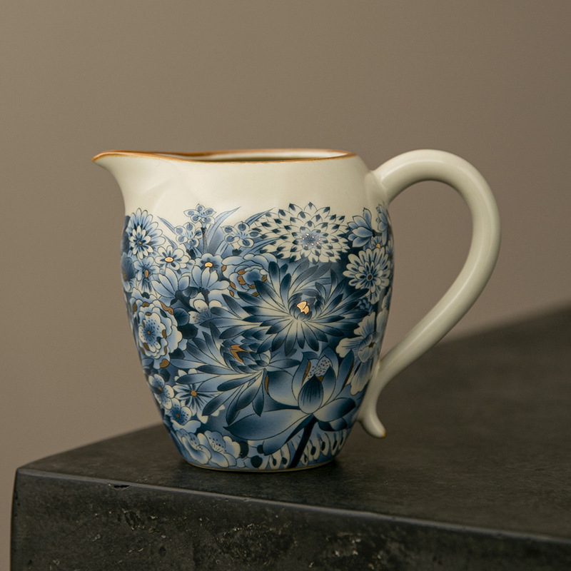 Ceașcă ceramică albastru-alb, distribuție ceai retro elegant, mică dimensiune, set Kung Fu ceai, Zen japonez, ceramică Ru