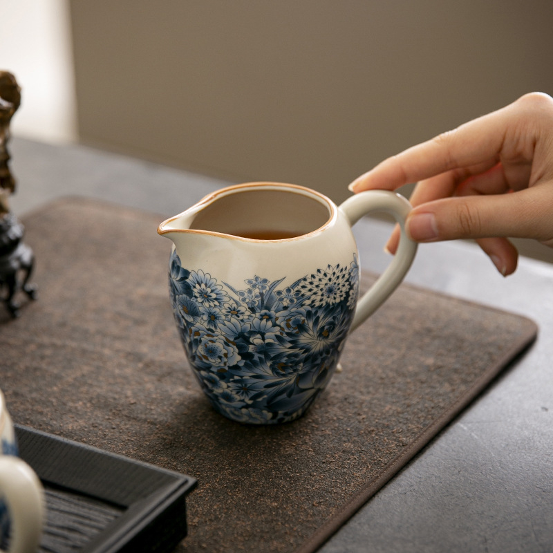 Ceașcă ceramică albastru-alb, distribuție ceai retro elegant, mică dimensiune, set Kung Fu ceai, Zen japonez, ceramică Ru