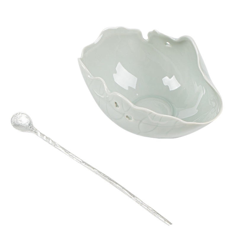 Set din două piese: linguriță de ceai și amestecător, suport ceramic pentru ceai cu frunză de lotus, unealtă simplă pentru infuzarea ceaiului, accesorii de ceremonie a ceaiului de înaltă clasă