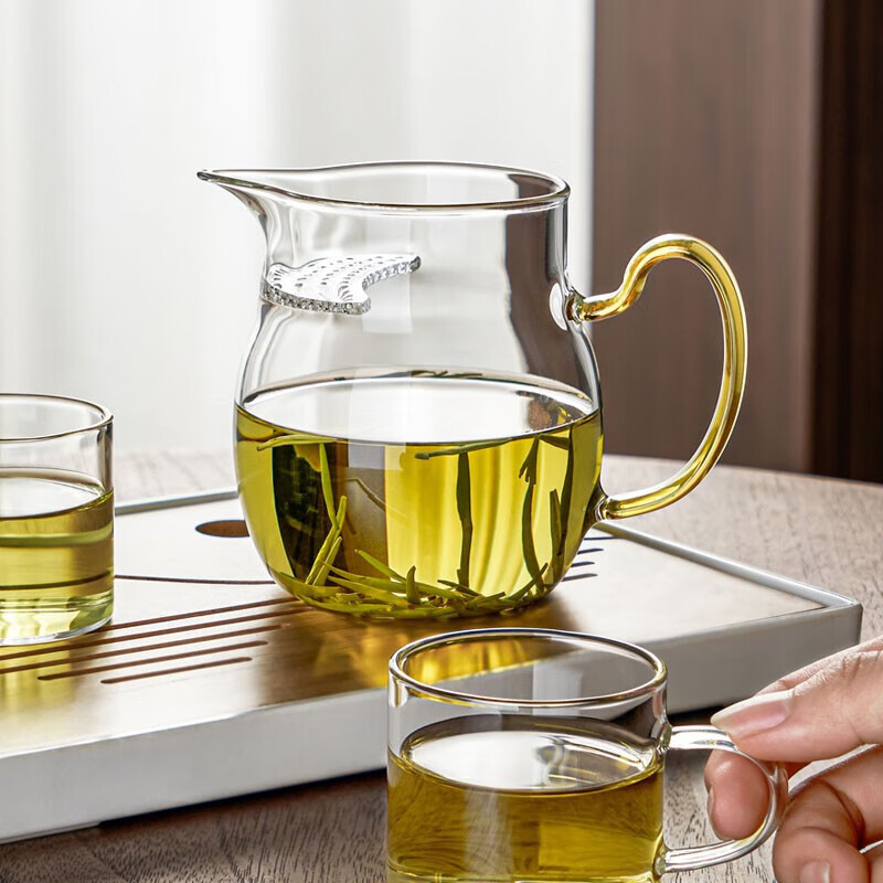 Yumo ceașcă de ceai din sticlă cu filtru încorporat, rezistentă la căldură și îngroșată, pentru uz casnic, filtru în formă de semilună pentru ceai verde