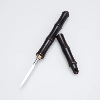 Cuțit de ceai Pu'er din lemn, con de ceai lucrat manual și ac de ceai, lemn solid de culoare ebony cu segmente de bambus, accesorii pentru ceremonia ceaiului, calitate oțel inoxidabil