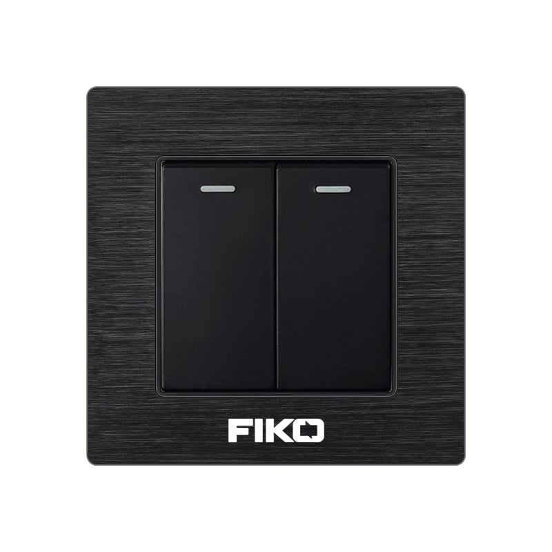 Fiko 86-тип стенен превключвател, черен алуминиев панел с обработка на четка, скрит монтаж, 16A, едноклавен и мултиконтролен