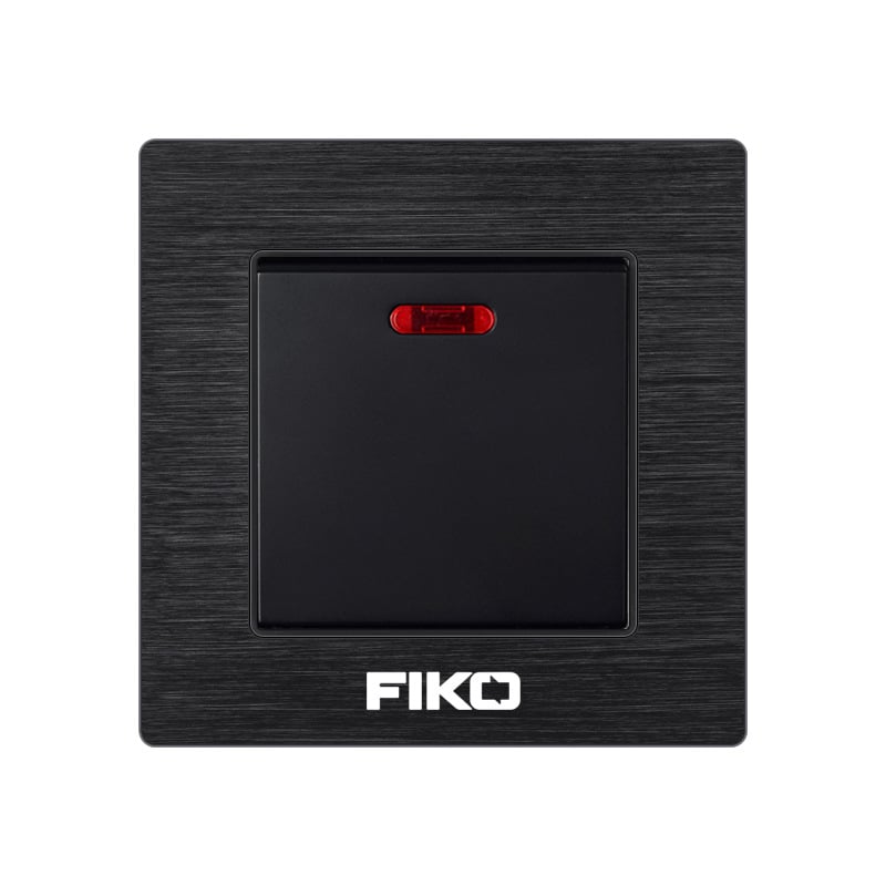 Fiko 86-тип стенен превключвател, черен алуминиев панел с обработка на четка, скрит монтаж, 16A, едноклавен и мултиконтролен