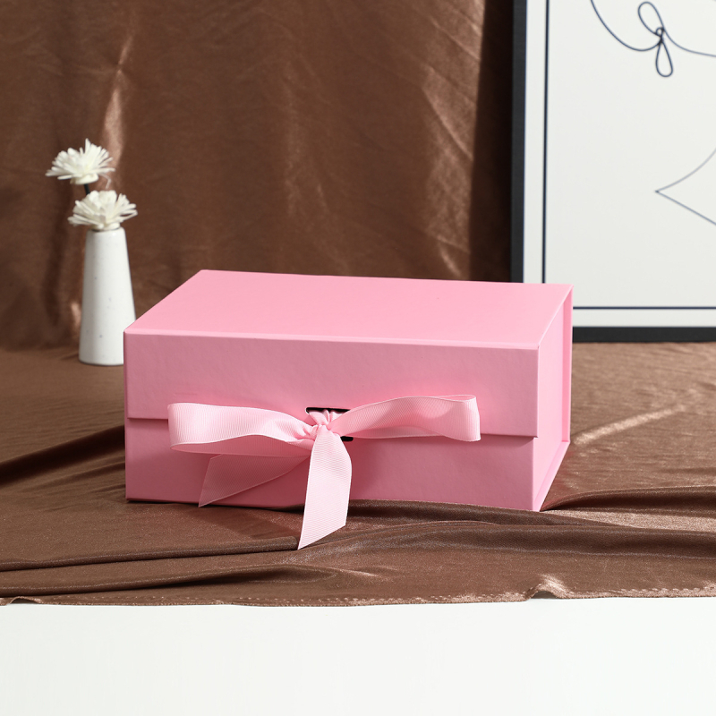 Cutie cadou pliabilă cu funda – cutie de cadou goală pentru încălțăminte și haine, dimensiuni 23x17x7 cm sau 26x19x8 cm, culori panglică: negru, roz, alb, mov