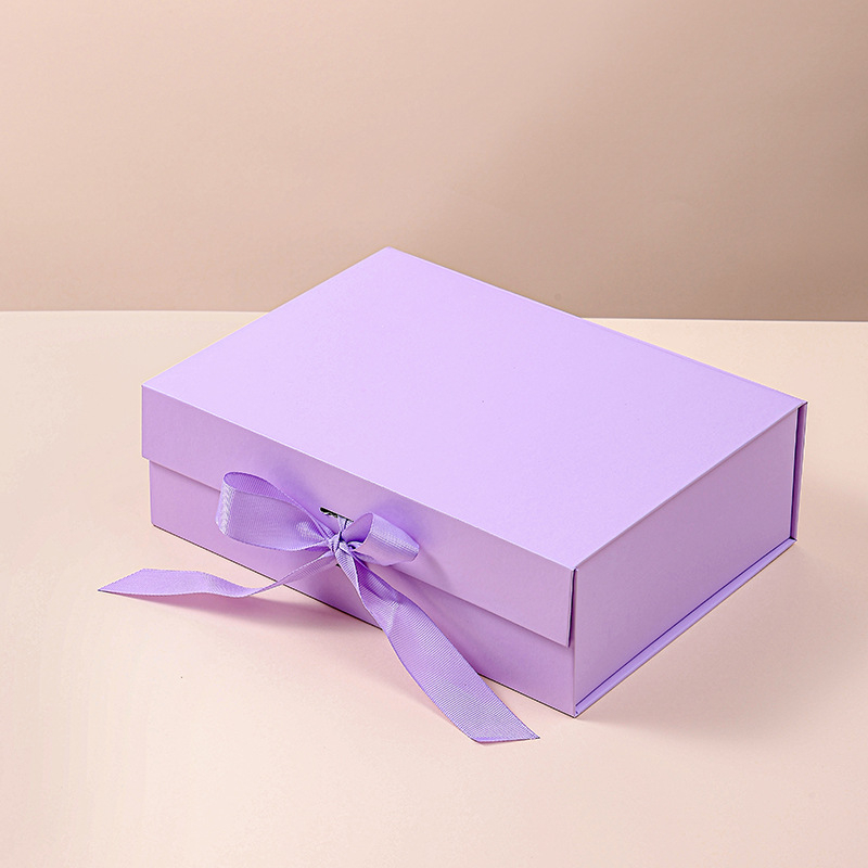 Cutie cadou pliabilă cu funda – cutie de cadou goală pentru încălțăminte și haine, dimensiuni 23x17x7 cm sau 26x19x8 cm, culori panglică: negru, roz, alb, mov