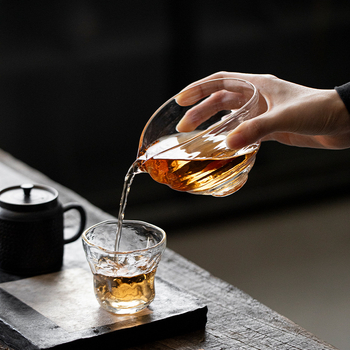Ceșcă din sticlă borosilicat de înaltă calitate pentru ceremonia Kung Fu a ceaiului, textură ciocănită, separator de ceai