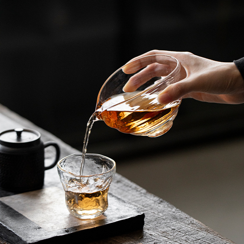 Ceșcă din sticlă borosilicat de înaltă calitate pentru ceremonia Kung Fu a ceaiului, textură ciocănită, separator de ceai