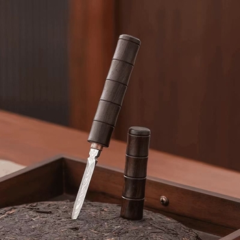 Cuțit de ceai din abanos cu lamă damas, accesoriu din lemn de înaltă calitate pentru setul Gong Fu, instrument de deschidere a ceaiului, cuțit Pu-erh