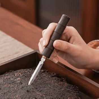 Cuțit de ceai din abanos cu lamă damas, accesoriu din lemn de înaltă calitate pentru setul Gong Fu, instrument de deschidere a ceaiului, cuțit Pu-erh