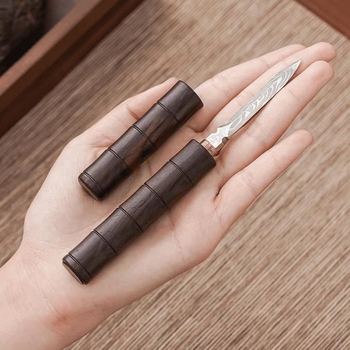 Cuțit de ceai din abanos cu lamă damas, accesoriu din lemn de înaltă calitate pentru setul Gong Fu, instrument de deschidere a ceaiului, cuțit Pu-erh