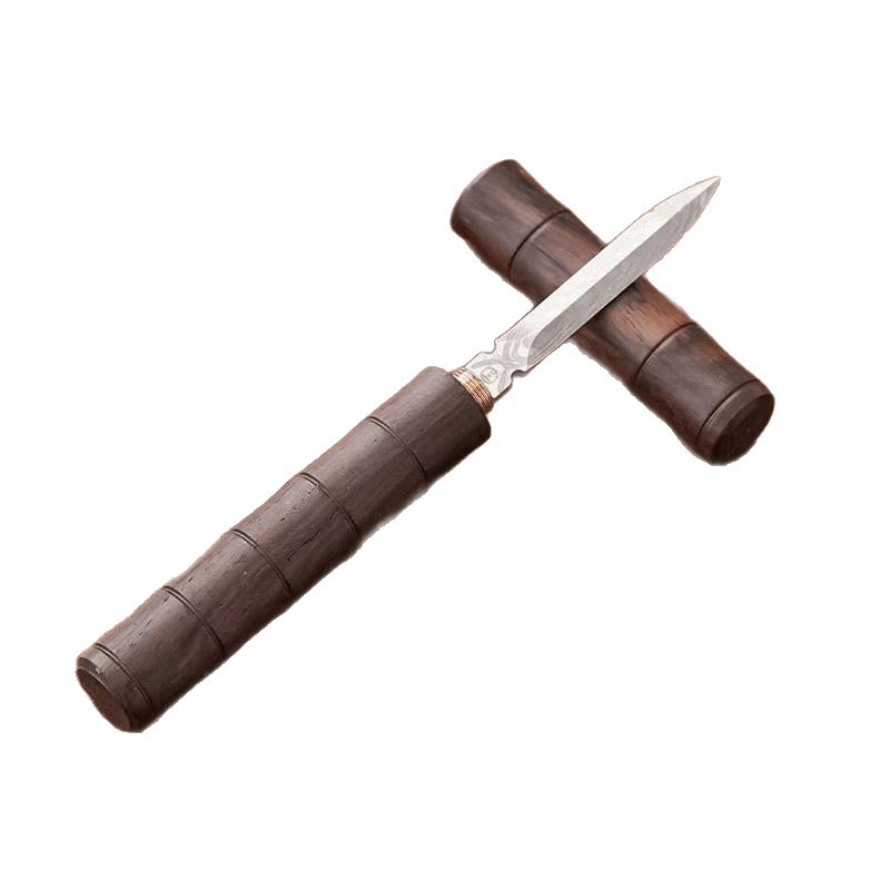 Cuțit de ceai din abanos cu lamă damas, accesoriu din lemn de înaltă calitate pentru setul Gong Fu, instrument de deschidere a ceaiului, cuțit Pu-erh