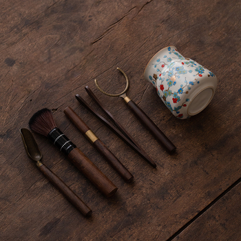Several Huan Floare de prune aurie — set de accesorii pentru ceremonia ceaiului Six Gentlemen, cu cuțit de ceai, ac de ceai și stilou de întreținere a ceainicului