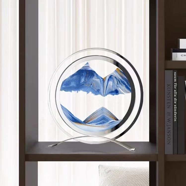 Ornament din sticlă cu nisip curgător, pentru birou sau sufragerie, decor dinamic, stil lux discret